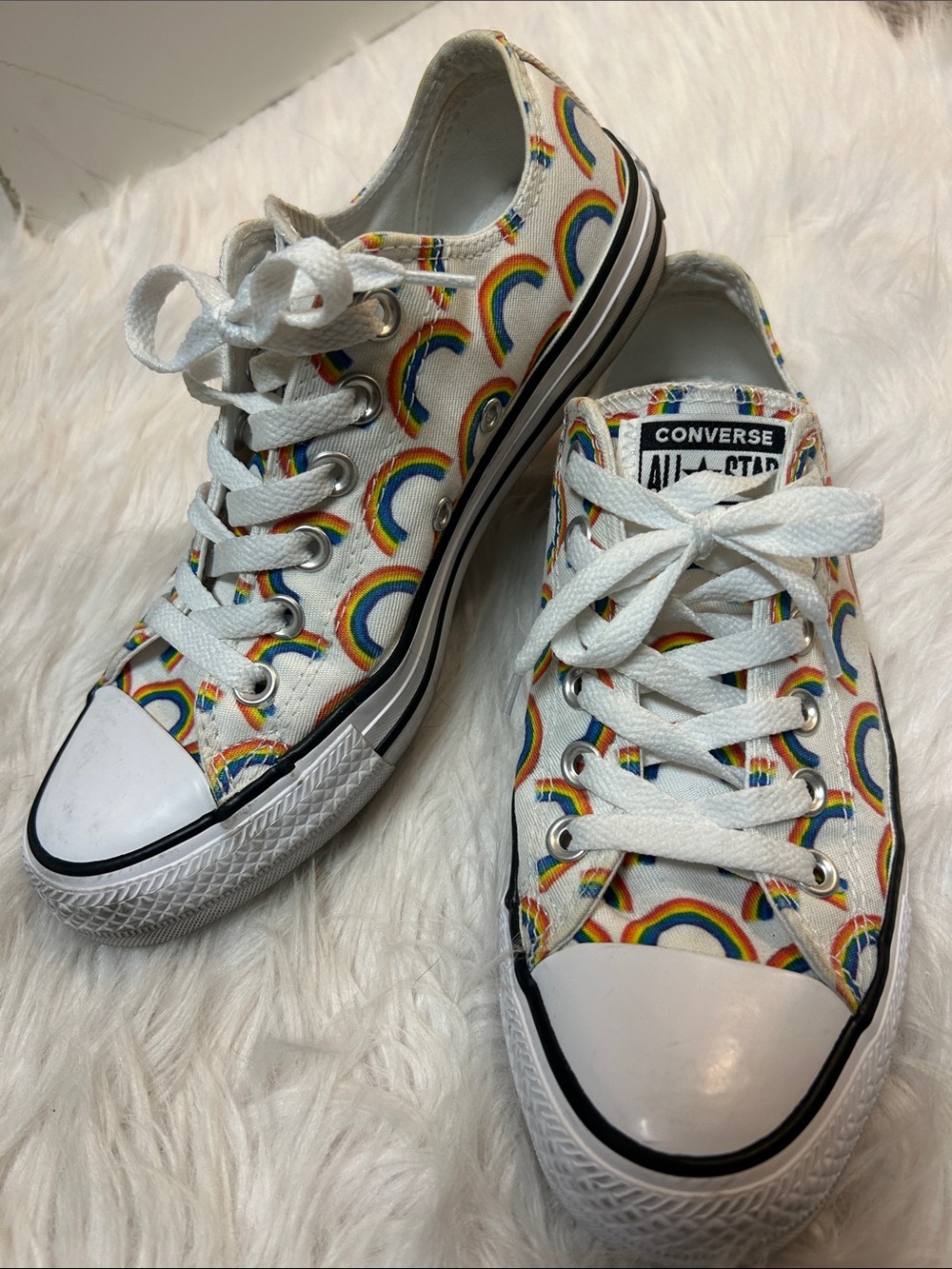Converse All-Star White Low Top Sneakers with Rainbow Print
